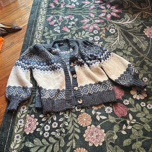 Nordic Button-Front Cardigan Sweater - Gray & Cream